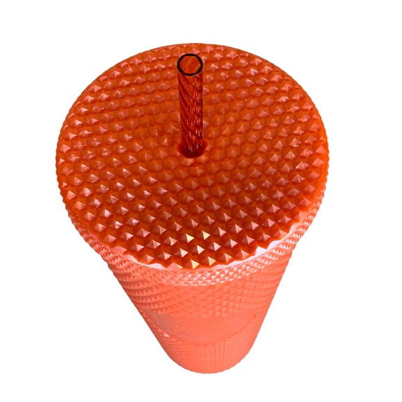 Starbucks Venti 24 Oz Studded Tumbler Cup Pearl Orange Bling Cold Drinks New - Picture 3 of 10